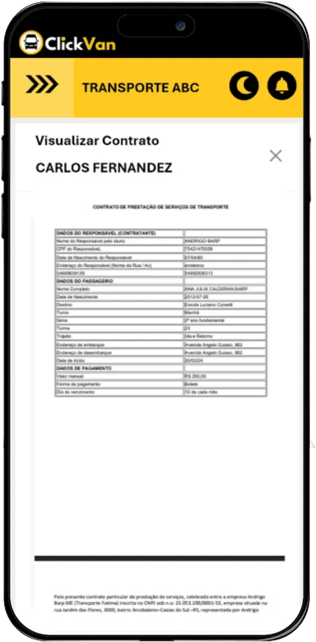 Envio e aceite de contratos aos clientes